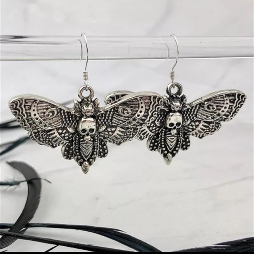 Silver titanium death Head moth punk goth earrings new